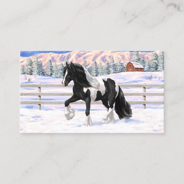 Black Pinto Piebald Gypsy Vanner Draught Horse Business Card (Front)