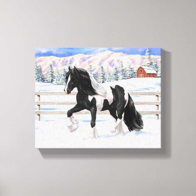 Black Pinto Piebald Gypsy Vanner Draught Horse Canvas Print (Front)
