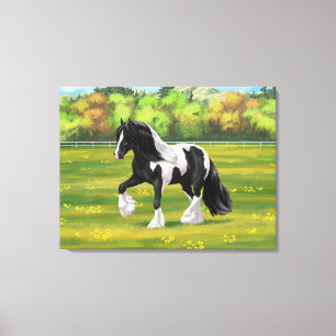 Black Pinto Piebald Gypsy Vanner Draught Horse Canvas Print
