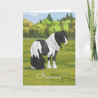 Black Pinto Piebald Gypsy Vanner Draught Horse Card