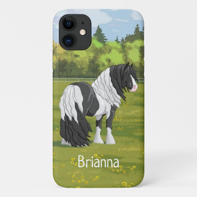 Black Pinto Piebald Gypsy Vanner Draught Horse Case-Mate iPhone Case (Back)