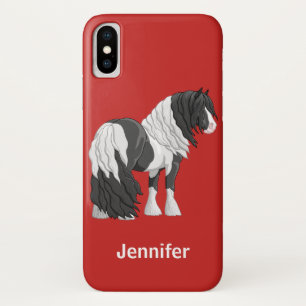 Black Pinto Piebald Gypsy Vanner Draught Horse iPhone X Case