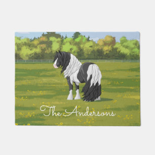 Black Pinto Piebald Gypsy Vanner Draught Horse Doormat