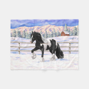 Black Pinto Piebald Gypsy Vanner Draught Horse Fleece Blanket