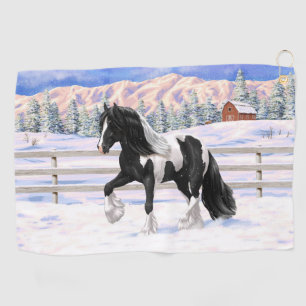 Black Pinto Piebald Gypsy Vanner Draught Horse Golf Towel