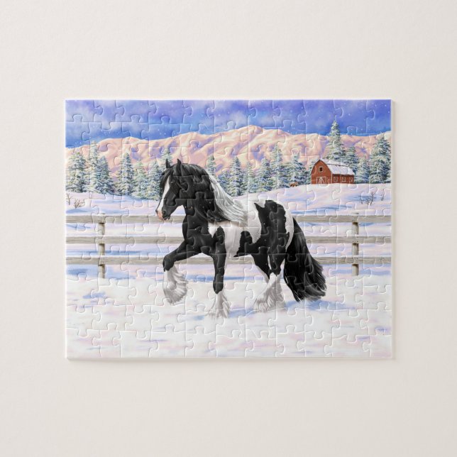 Black Pinto Piebald Gypsy Vanner Draught Horse Jigsaw Puzzle (Horizontal)
