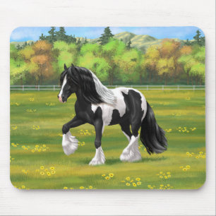 Black Pinto Piebald Gypsy Vanner Draught Horse Mouse Mat