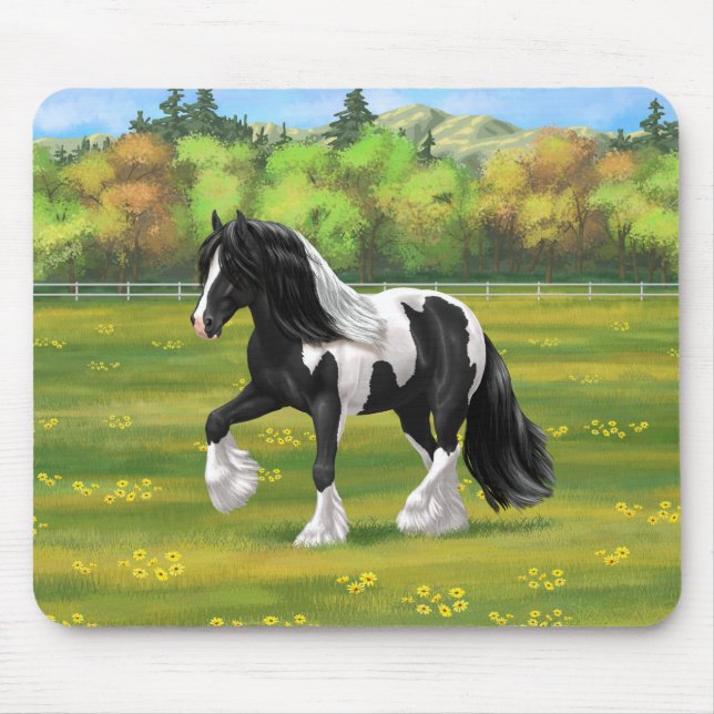 Black Pinto Piebald Gypsy Vanner Draught Horse Mouse Mat (Front)