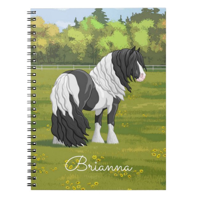 Black Pinto Piebald Gypsy Vanner Draught Horse Notebook (Front)