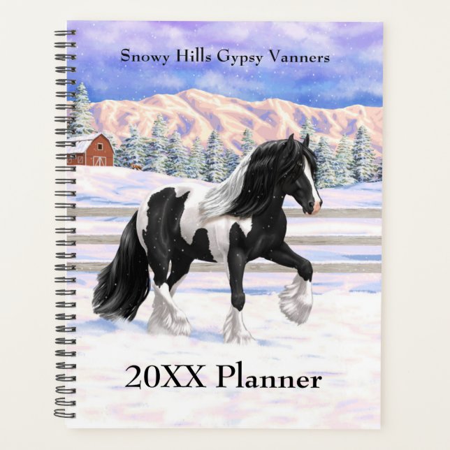 Black Pinto Piebald Gypsy Vanner Draught Horse Planner (Front)