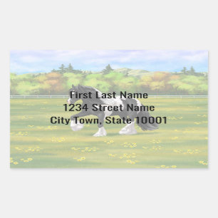 Black Pinto Piebald Gypsy Vanner Draught Horse Rectangular Sticker