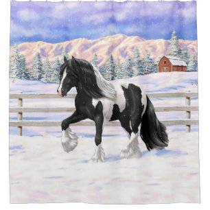Black Pinto Piebald Gypsy Vanner Draught Horse Shower Curtain