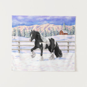 Black Pinto Piebald Gypsy Vanner Draught Horse Tapestry