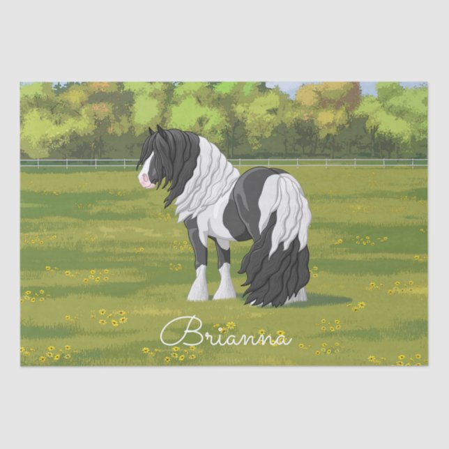Black Pinto Piebald Gypsy Vanner Draught Horse Tissue Paper (Front)