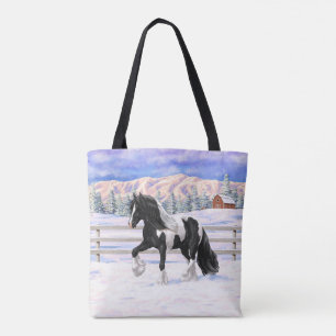 Black Pinto Piebald Gypsy Vanner Draught Horse Tote Bag