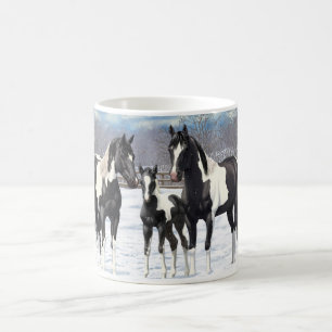 Black Pinto Quarter Horse Paint Horses In Snow Coffee Mug