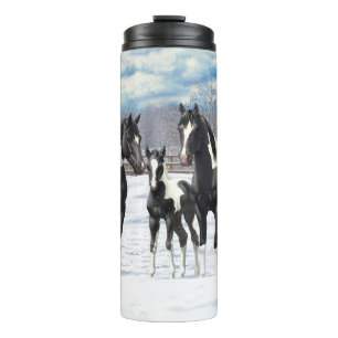 Black Pinto Quarter Horse Paint Horses In Snow Thermal Tumbler
