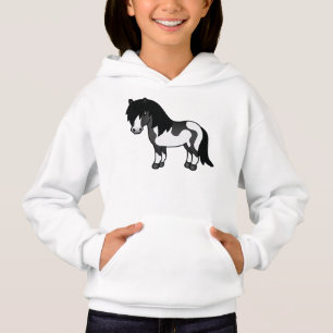 Black Pinto Shetland Pony Cartoon Illustration