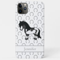 Black Pinto Shetland Pony Cartoon Illustration