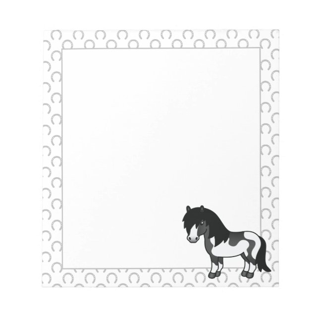 Black Pinto Shetland Pony Cartoon Illustration Notepad (Front)