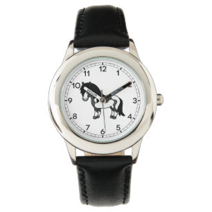 Black Pinto Shetland Pony Cartoon Illustration Watch