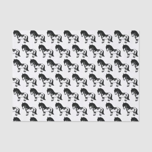 Black Pinto Shetland Pony Cartoon Pony Pattern Tissue Paper (Front)