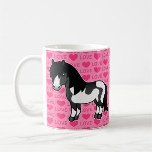Black Pinto Shetland Pony On Pink Love Pattern Coffee Mug