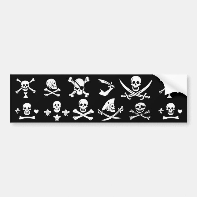 BLACK PIRATE BANNERS SKULL,CROSSED BONES,SWORDS BUMPER STICKER (Front)