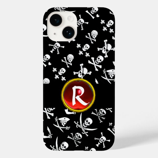 BLACK PIRATE BANNERS SKULL,CROSSED BONES,SWORDS Case-Mate iPhone CASE (Back)