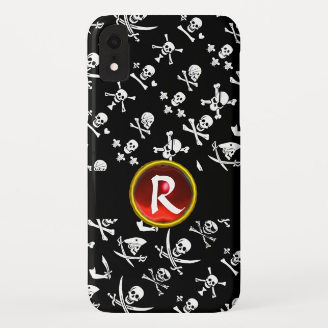 BLACK PIRATE BANNERS SKULL,CROSSED BONES,SWORDS Case-Mate iPhone CASE (Back)