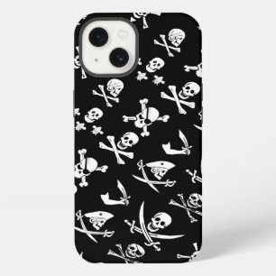 BLACK PIRATE BANNERS SKULL,CROSSED BONES,SWORDS iPhone 13 CASE
