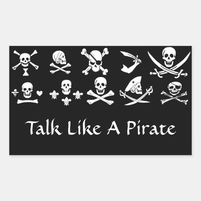 BLACK PIRATE BANNERS SKULL,CROSSED BONES,SWORDS RECTANGULAR STICKER (Front)