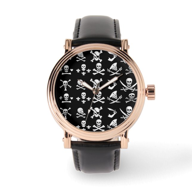 BLACK PIRATE BANNERS SKULL,CROSSED BONES,SWORDS WATCH (Front)