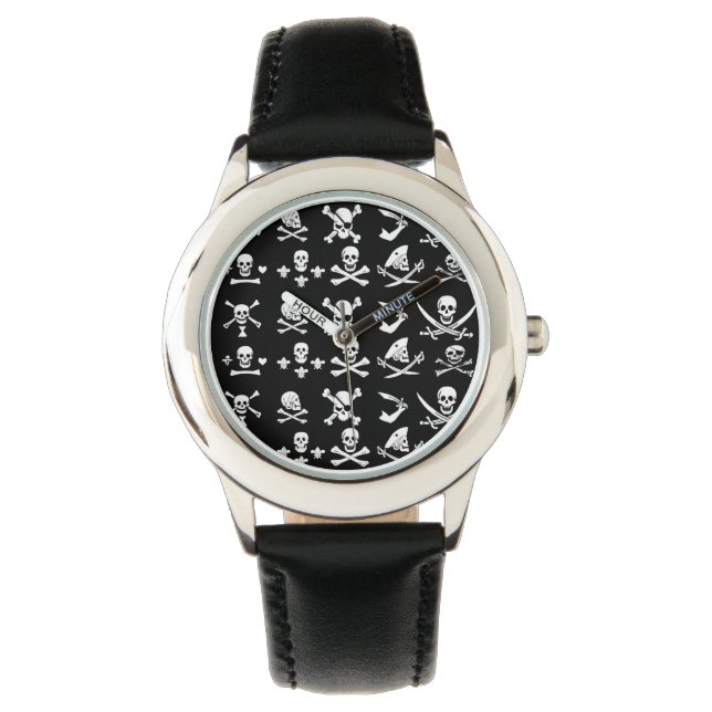 BLACK PIRATE BANNERS SKULL,CROSSED BONES,SWORDS WATCH (Front)