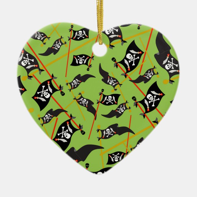 Black Pirate Flag Skulls White Bones Raiding Ceramic Tree Decoration (Front)