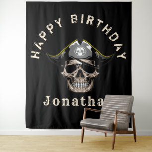 Black Pirate Skull Captain Jack BACKDROP Tapestry