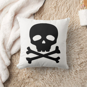 Black Pirate Skull on White Background Cushion