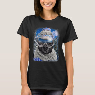 Black Pit Bull Dog In Winter Ski  T-Shirt