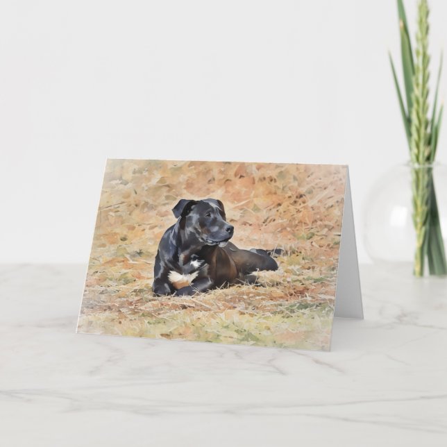 Black Pit Bull Dog Pretty Dog Art Note Card (Front)
