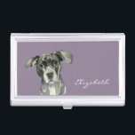 Black Pit Bull Dog Watercolor Portrait Business Card Holder<br><div class="desc">This is a painting of the headshot of a black pit bull dog. She has her head tilted slightly and looking upwards. She has brown eyes. This was painted in watercolor.</div>