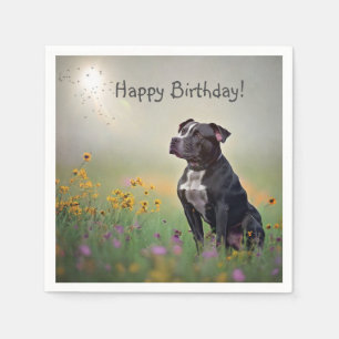 Black Pitbull Birthday Paper Napkins