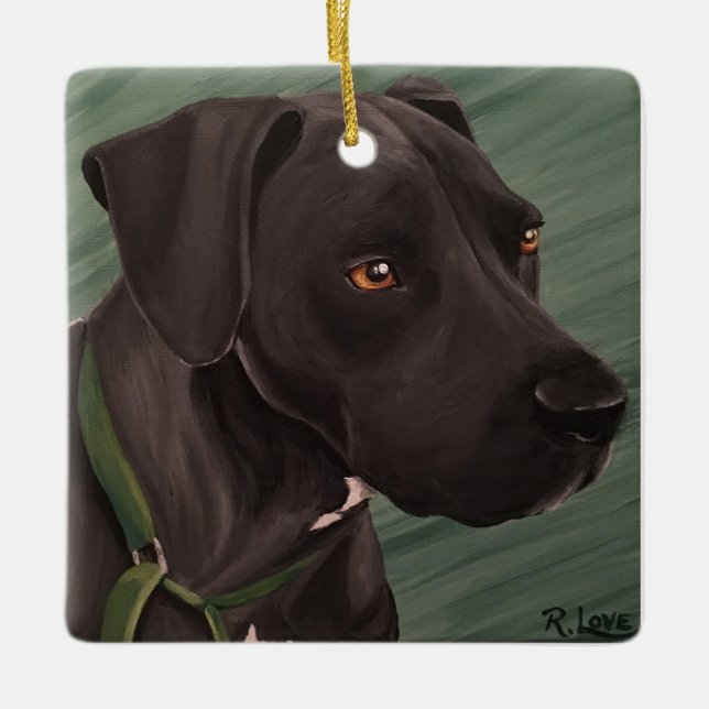 Black Pitbull Ceramic Ornament (Front)