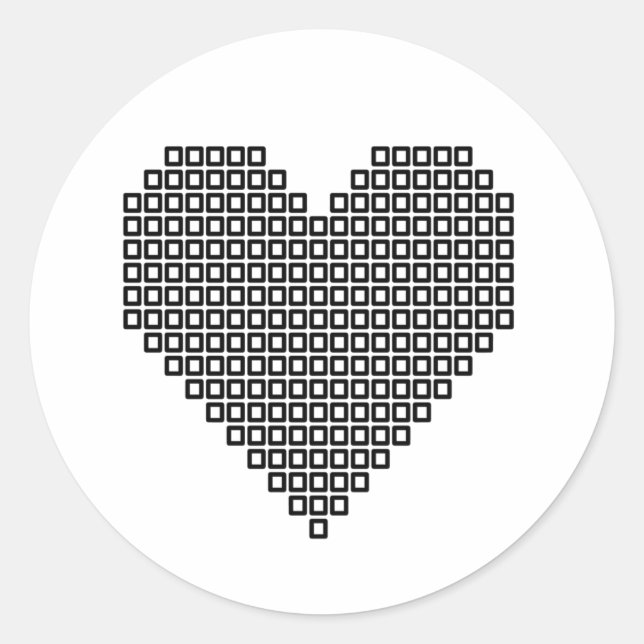 Black pixel heart classic round sticker (Front)