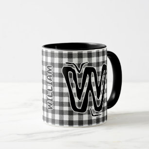 Black Plaid (Antique Monogram Name) Vintage Coffee Mug