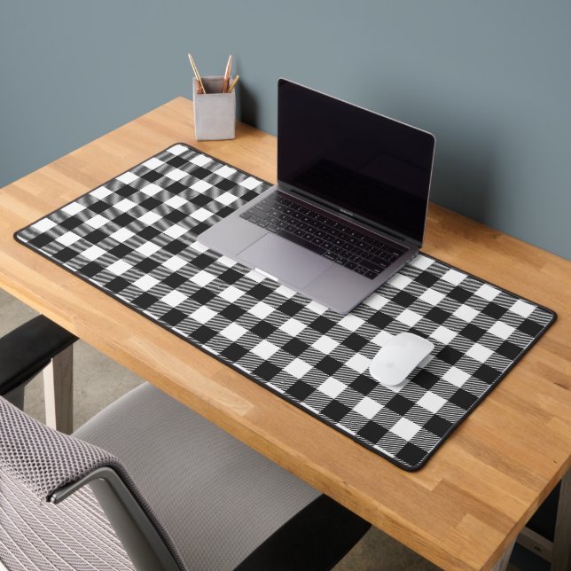 Black Plaid Buffalo Check Pattern Desk Mat (Office 2)