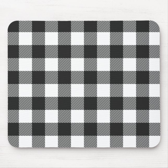 Black Plaid Buffalo Check Pattern Mouse Mat (Front)