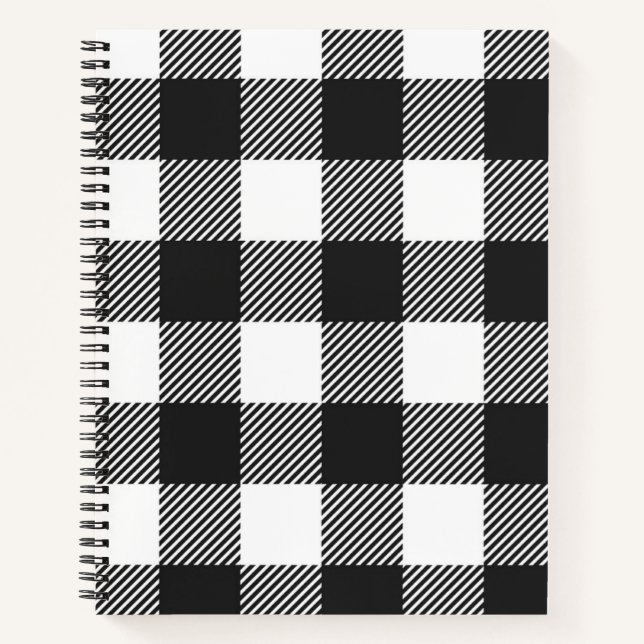 Black Plaid Buffalo Check Pattern Notebook (Front)