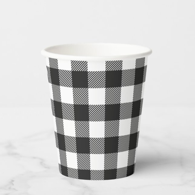 Black Plaid Buffalo Check Pattern Paper Cups (Front)