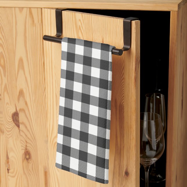 Black Plaid Buffalo Check Pattern Tea Towel (Thirds Fold)