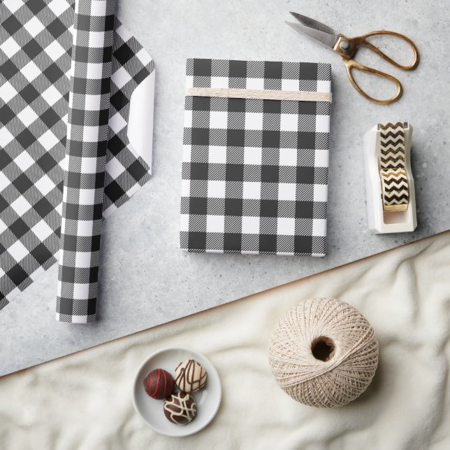 Black Plaid Buffalo Check Pattern Wrapping Paper (Crafts)